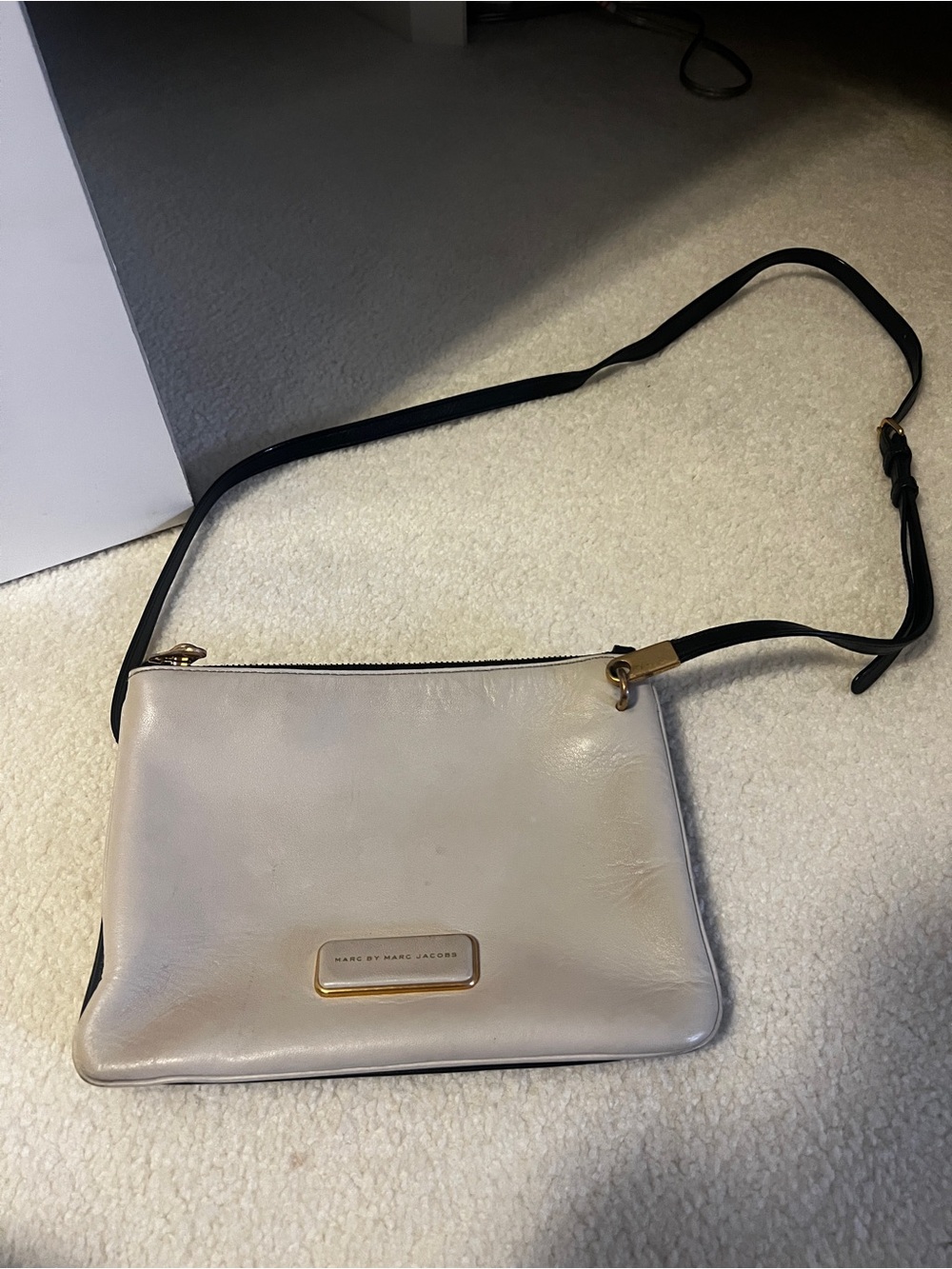 Marc by Marc Jacobs Black/Cream Leather Double Crossbody with Gold Hardware